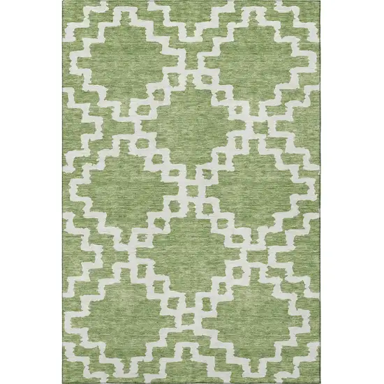 Artichoke Green And Ivory Abstract Geometric Washable Area Rug With UV Protection Photo 4