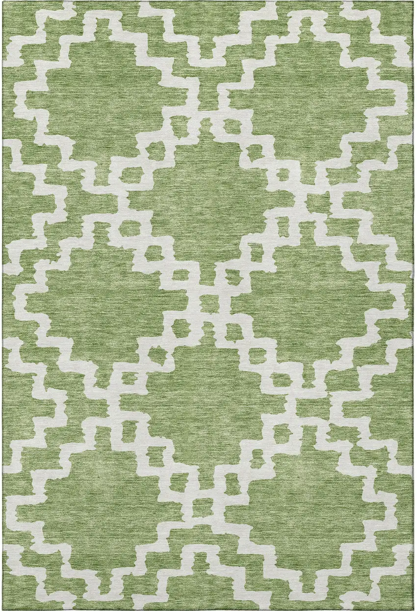 Artichoke Green And Ivory Abstract Geometric Washable Area Rug With UV Protection Photo 4