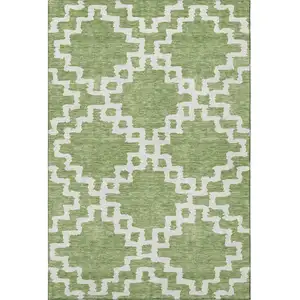 Photo of Artichoke Green And Ivory Abstract Geometric Washable Area Rug With UV Protection