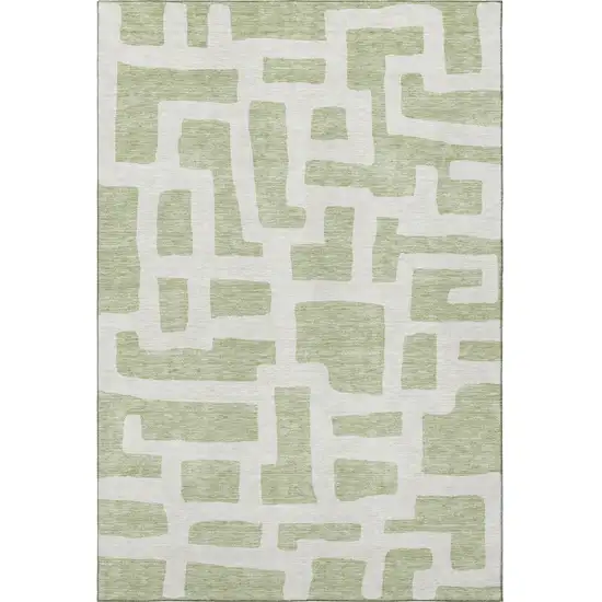 Artichoke Green And Ivory Abstract Geometric Washable Area Rug With UV Protection Photo 4