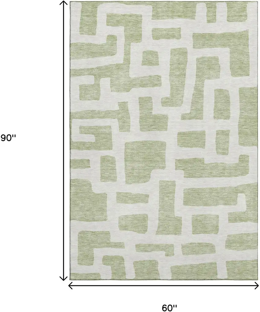 Artichoke Green And Ivory Abstract Geometric Washable Area Rug With UV Protection Photo 3