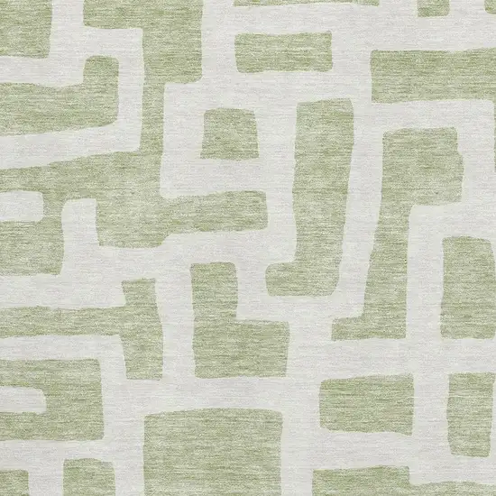 Artichoke Green And Ivory Abstract Geometric Washable Area Rug With UV Protection Photo 3