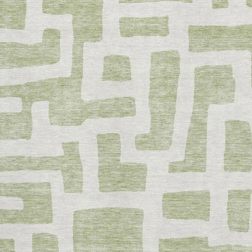 Artichoke Green And Ivory Abstract Geometric Washable Area Rug With UV Protection Photo 3