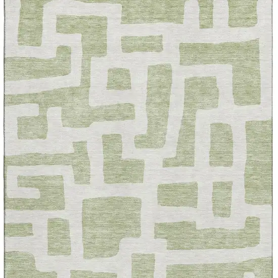 Artichoke Green And Ivory Abstract Geometric Washable Area Rug With UV Protection Photo 4
