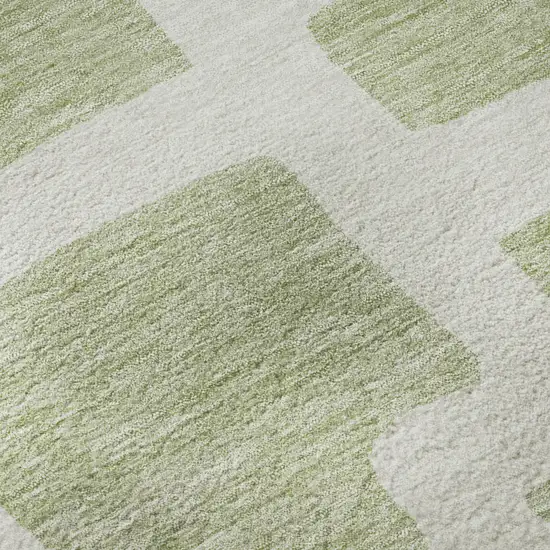 Artichoke Green And Ivory Abstract Geometric Washable Area Rug With UV Protection Photo 9