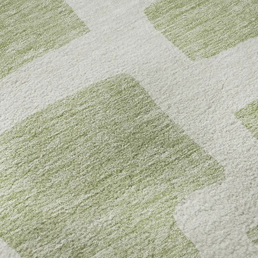 Artichoke Green And Ivory Abstract Geometric Washable Area Rug With UV Protection Photo 9
