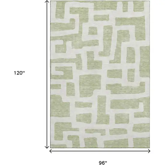 Artichoke Green And Ivory Abstract Geometric Washable Area Rug With UV Protection Photo 3
