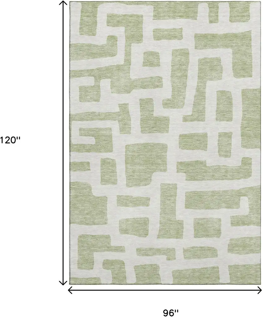 Artichoke Green And Ivory Abstract Geometric Washable Area Rug With UV Protection Photo 3