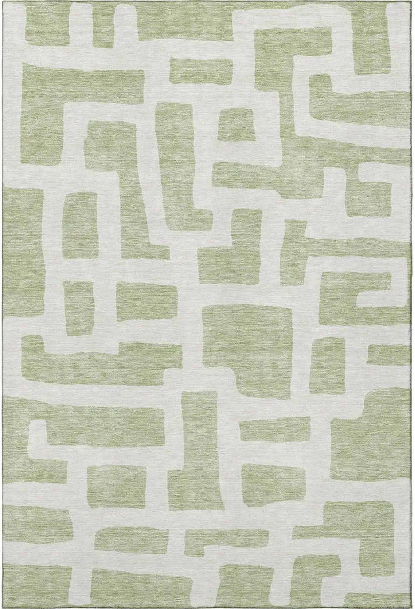 Artichoke Green And Ivory Abstract Geometric Washable Area Rug With UV Protection Photo 4