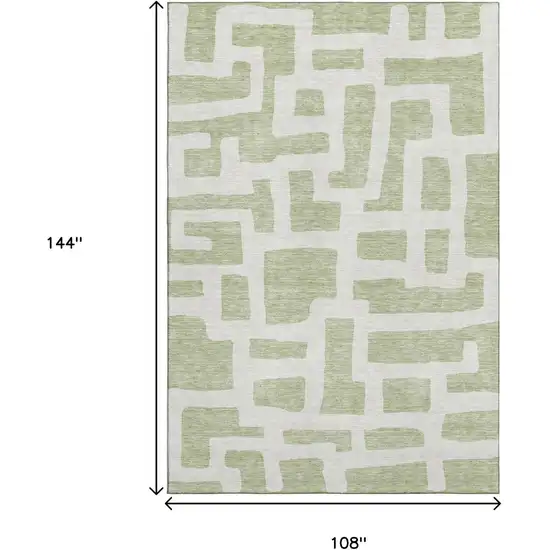 Artichoke Green And Ivory Abstract Geometric Washable Area Rug With UV Protection Photo 3