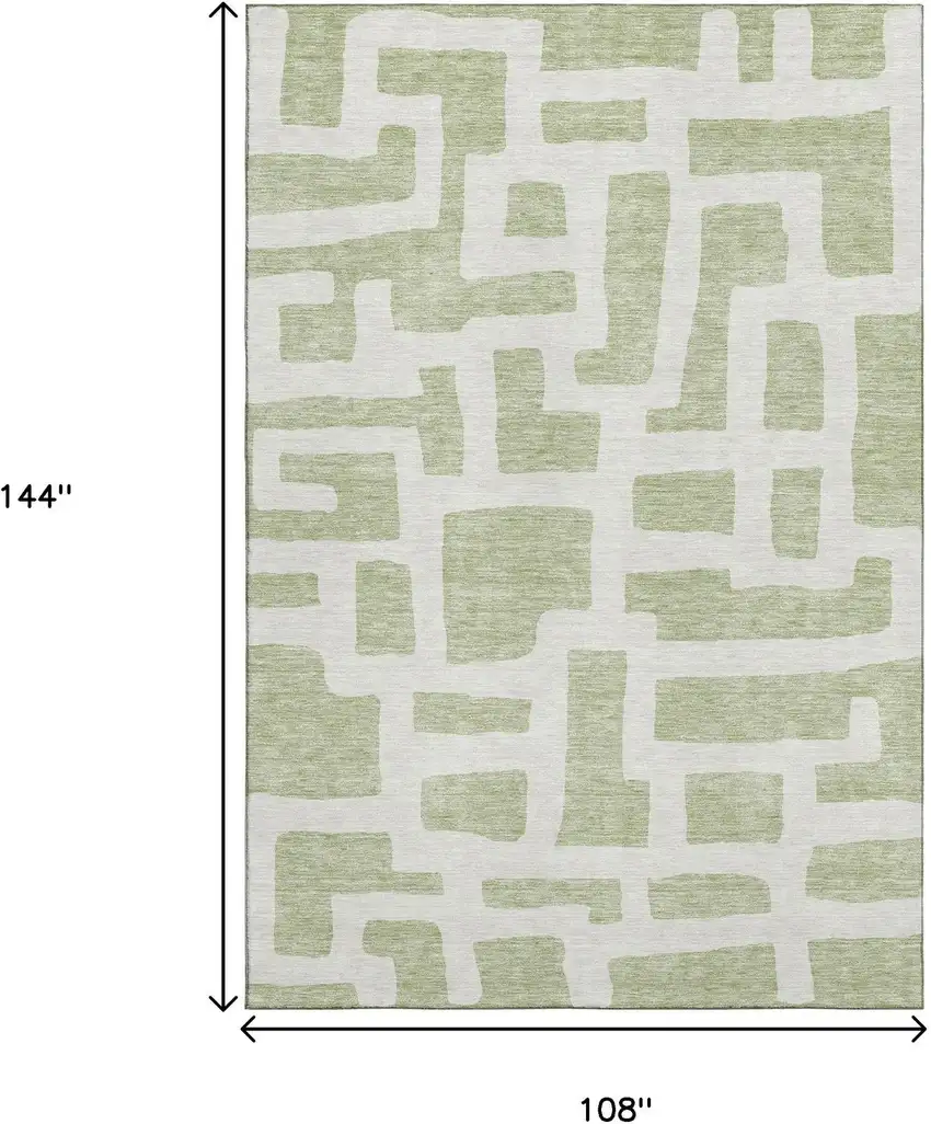 Artichoke Green And Ivory Abstract Geometric Washable Area Rug With UV Protection Photo 3