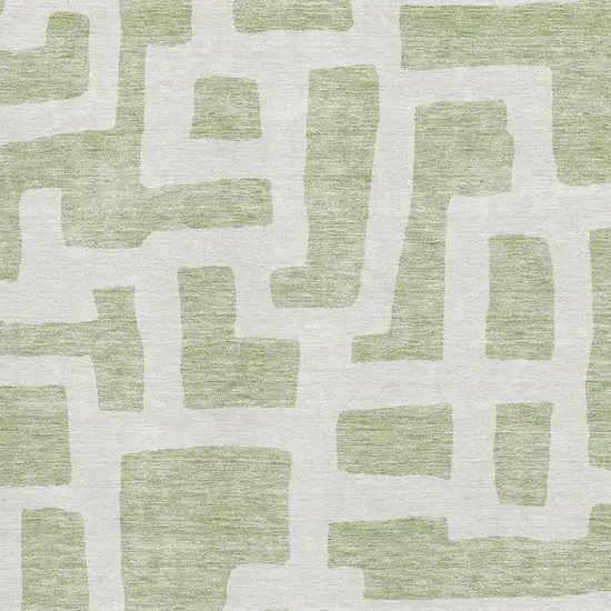 Artichoke Green And Ivory Abstract Geometric Washable Area Rug With UV Protection Photo 3
