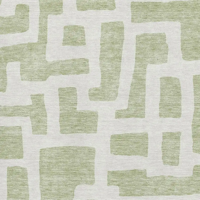Artichoke Green And Ivory Abstract Geometric Washable Area Rug With UV Protection Photo 3