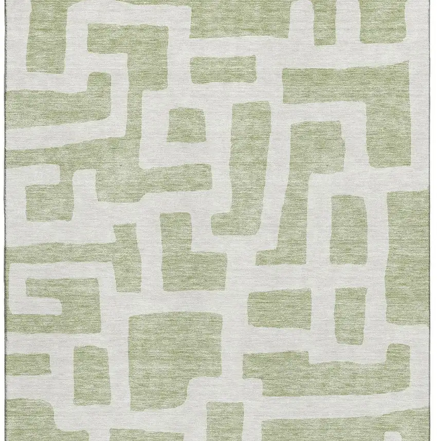 Artichoke Green And Ivory Abstract Geometric Washable Area Rug With UV Protection Photo 4