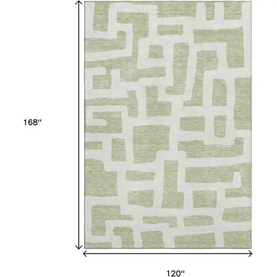 Artichoke Green And Ivory Abstract Geometric Washable Area Rug With UV Protection Photo 3
