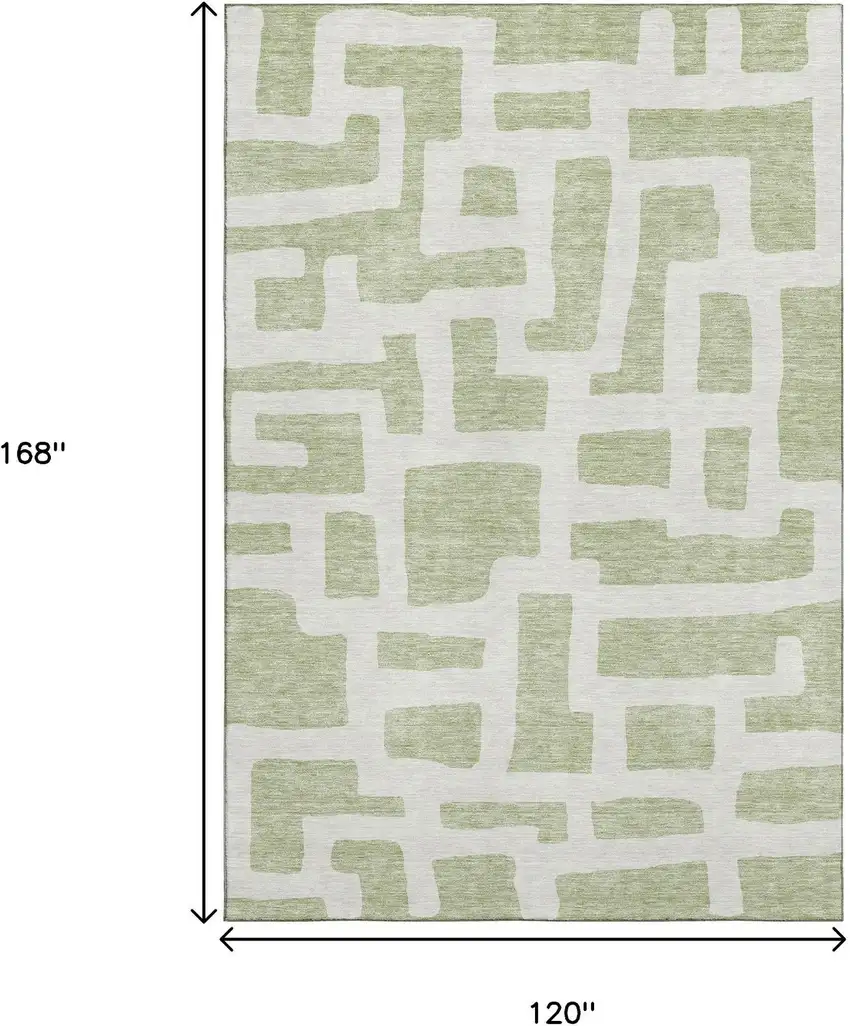 Artichoke Green And Ivory Abstract Geometric Washable Area Rug With UV Protection Photo 3