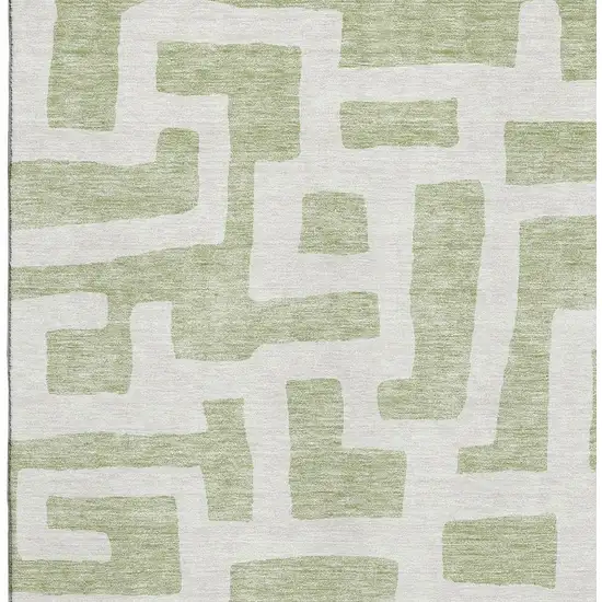 Artichoke Green And Ivory Abstract Geometric Washable Area Rug With UV Protection Photo 3