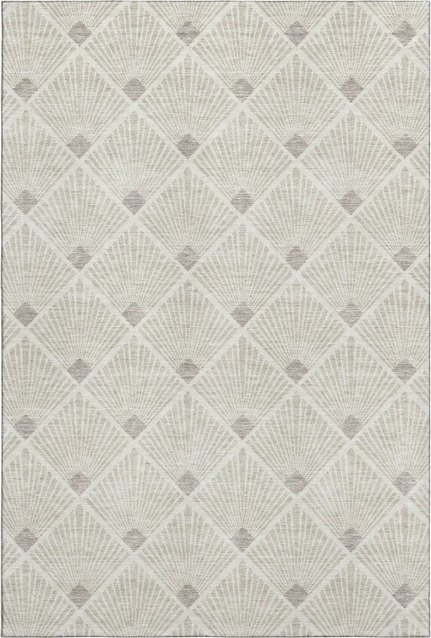 Artichoke Green And Ivory Abstract Geometric Washable Area Rug With UV Protection Photo 2