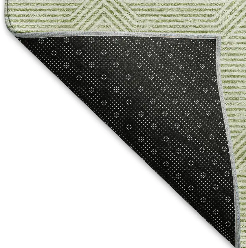 Artichoke Green And Ivory Abstract Geometric Washable Area Rug With UV Protection Photo 7