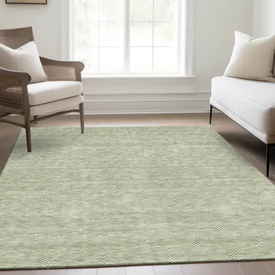 Artichoke Green And Ivory Abstract Geometric Washable Area Rug With UV Protection Photo 6