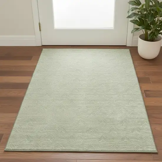 Artichoke Green And Ivory Abstract Geometric Washable Area Rug With UV Protection Photo 2