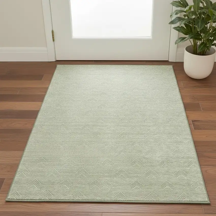 Artichoke Green And Ivory Abstract Geometric Washable Area Rug With UV Protection Photo 2