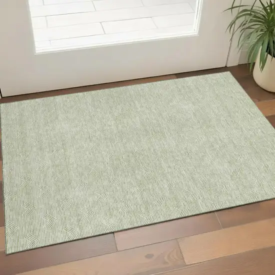 Artichoke Green And Ivory Abstract Geometric Washable Area Rug With UV Protection Photo 1