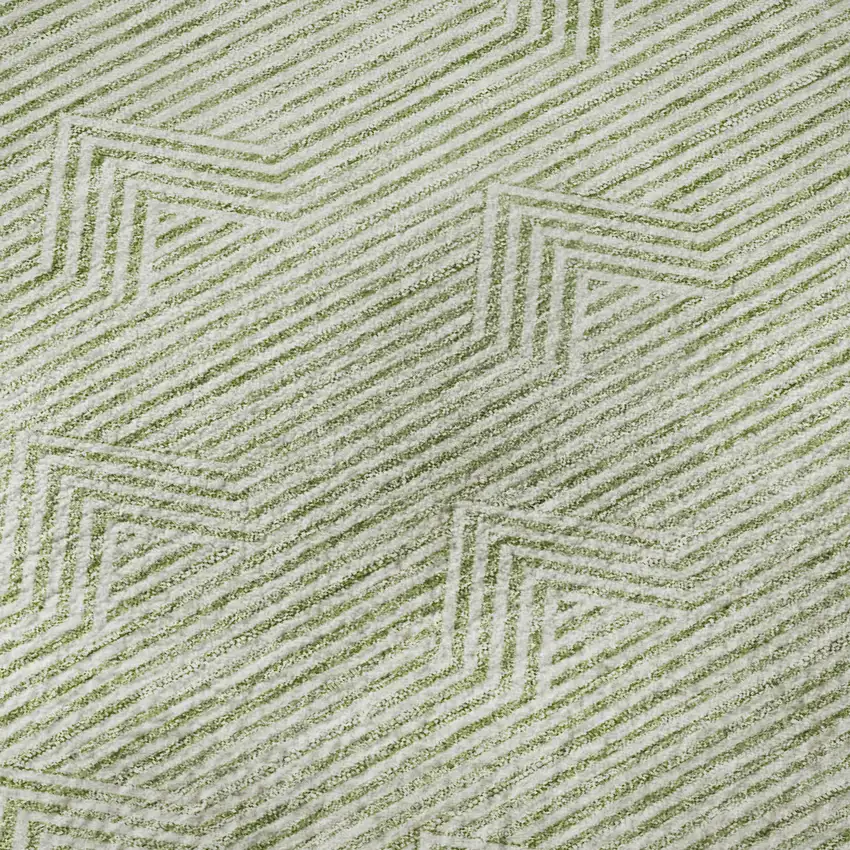 Artichoke Green And Ivory Abstract Geometric Washable Area Rug With UV Protection Photo 9