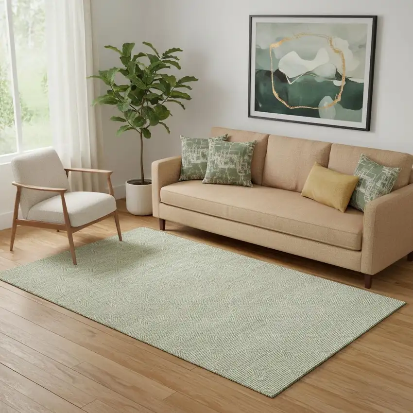 Artichoke Green And Ivory Abstract Geometric Washable Area Rug With UV Protection Photo 1