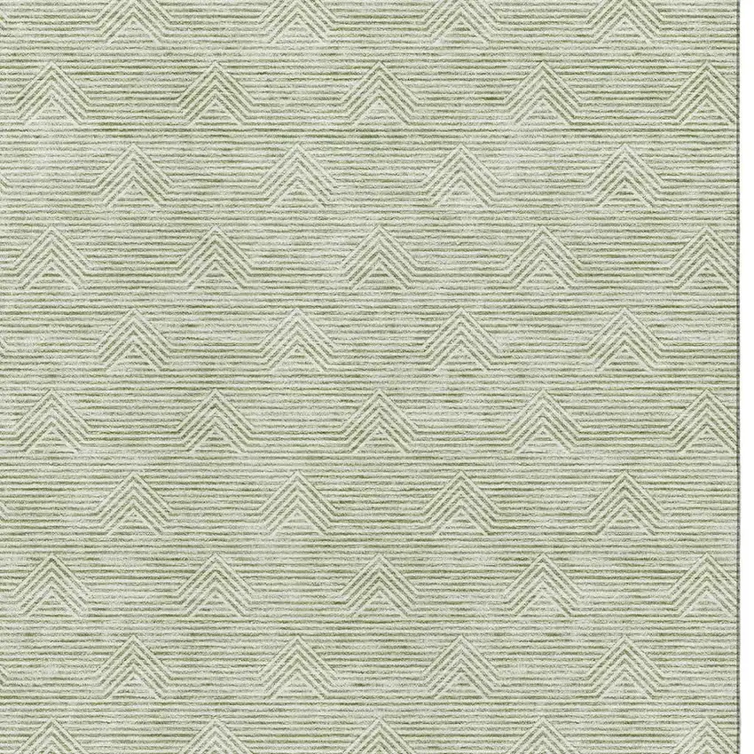 Artichoke Green And Ivory Abstract Geometric Washable Area Rug With UV Protection Photo 3