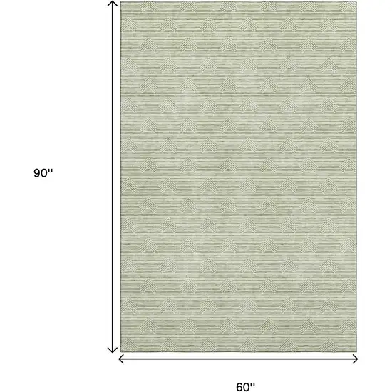 Artichoke Green And Ivory Abstract Geometric Washable Area Rug With UV Protection Photo 3