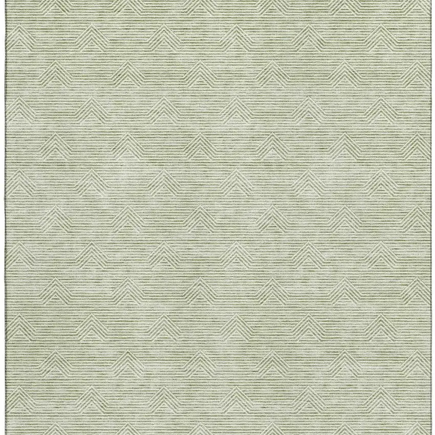 Artichoke Green And Ivory Abstract Geometric Washable Area Rug With UV Protection Photo 4