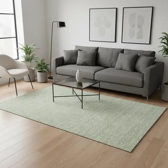 Artichoke Green And Ivory Abstract Geometric Washable Area Rug With UV Protection Photo 2