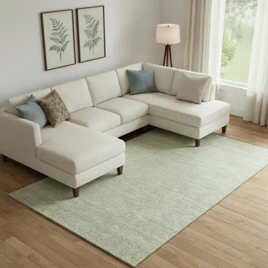 Artichoke Green And Ivory Abstract Geometric Washable Area Rug With UV Protection Photo 1