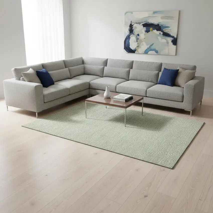 Artichoke Green And Ivory Abstract Geometric Washable Area Rug With UV Protection Photo 2