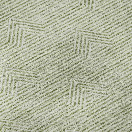Artichoke Green And Ivory Abstract Geometric Washable Area Rug With UV Protection Photo 8