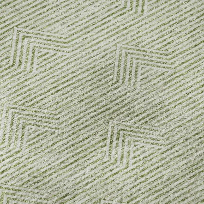 Artichoke Green And Ivory Abstract Geometric Washable Area Rug With UV Protection Photo 8