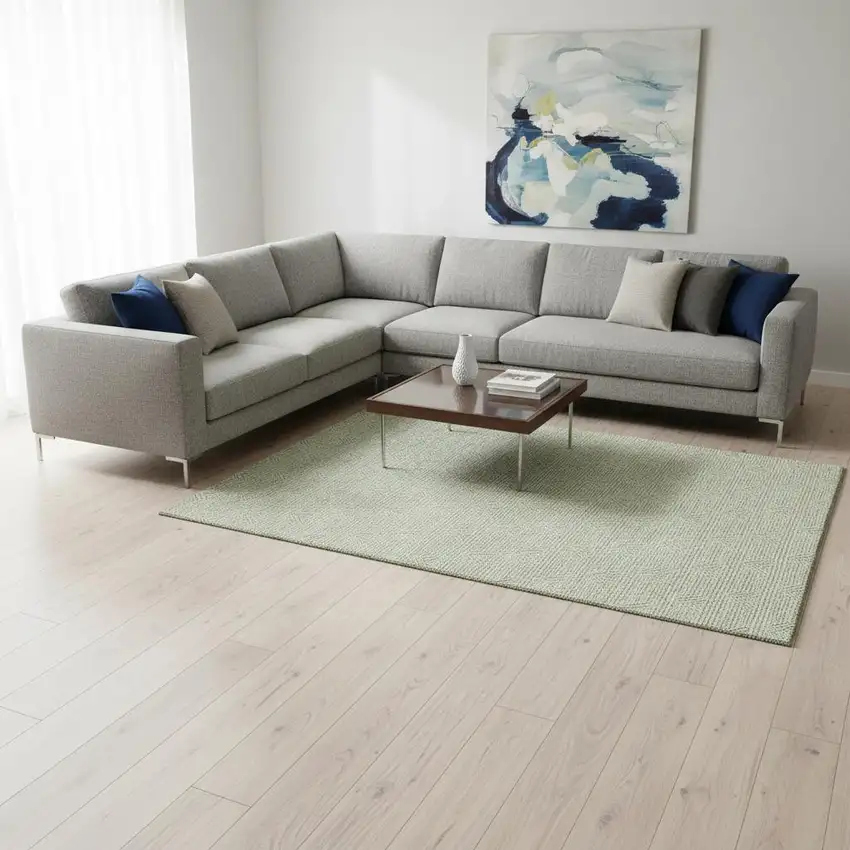 Artichoke Green And Ivory Abstract Geometric Washable Area Rug With UV Protection Photo 2