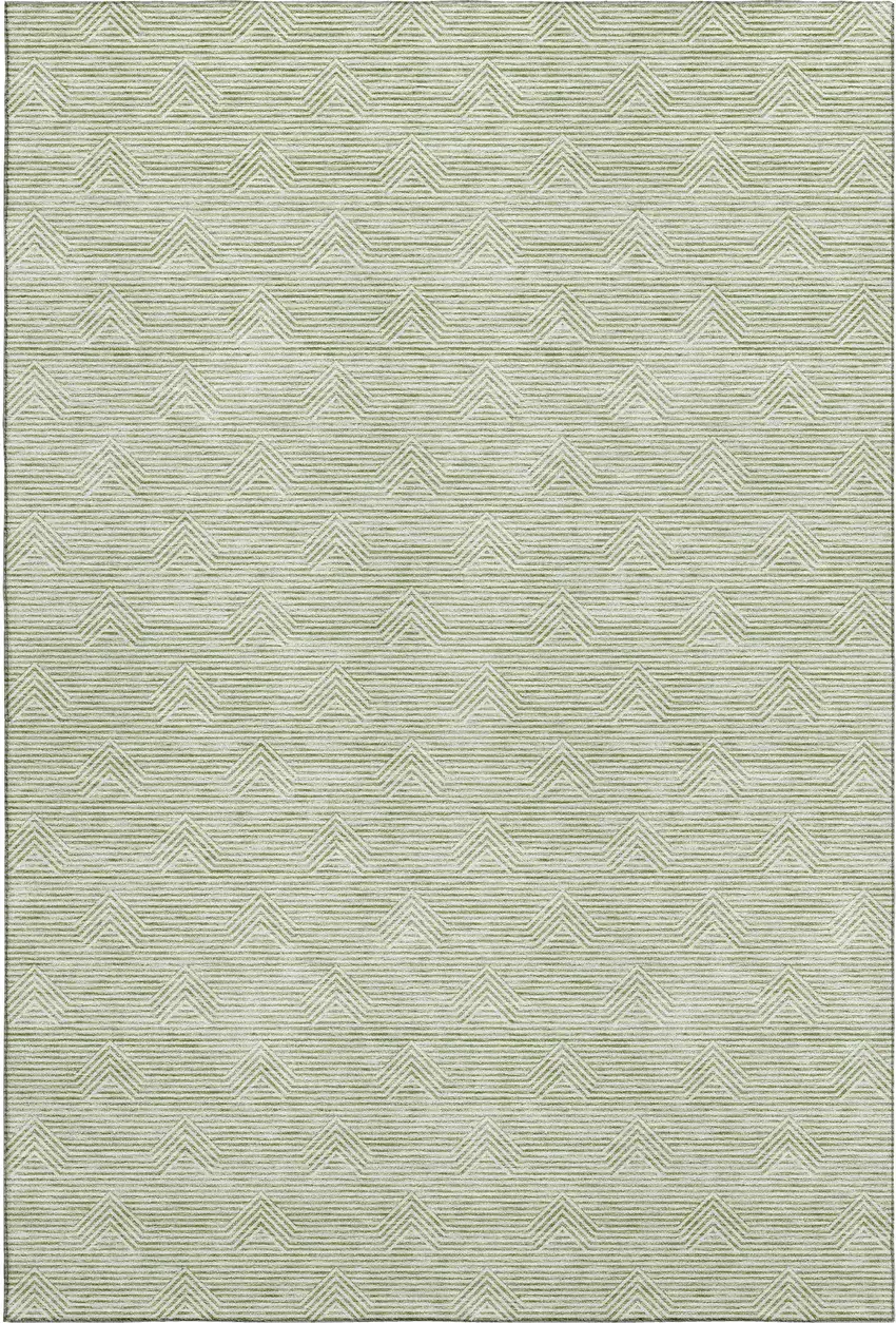 Artichoke Green And Ivory Abstract Geometric Washable Area Rug With UV Protection Photo 1