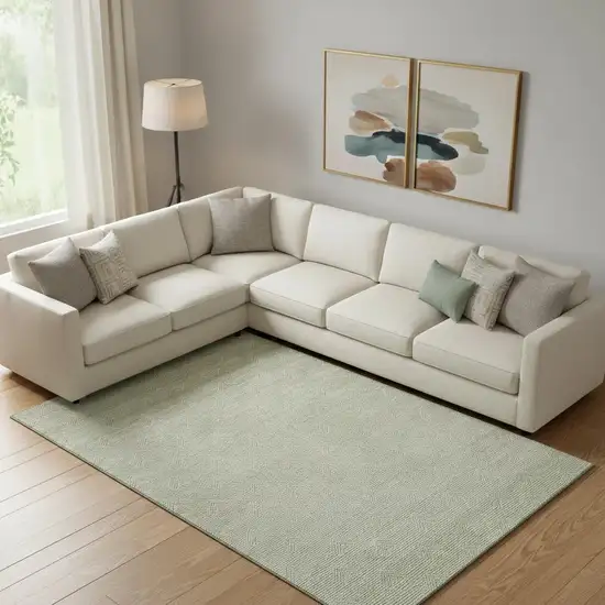 Artichoke Green And Ivory Abstract Geometric Washable Area Rug With UV Protection Photo 1