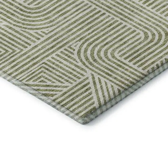 Artichoke Green And Ivory Abstract Geometric Washable Area Rug With UV Protection Photo 8