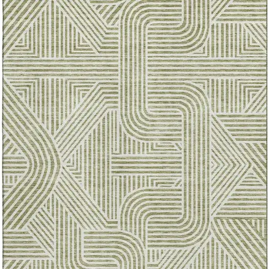 Artichoke Green And Ivory Abstract Geometric Washable Area Rug With UV Protection Photo 4