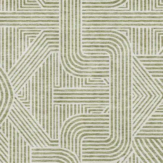 Artichoke Green And Ivory Abstract Geometric Washable Area Rug With UV Protection Photo 3