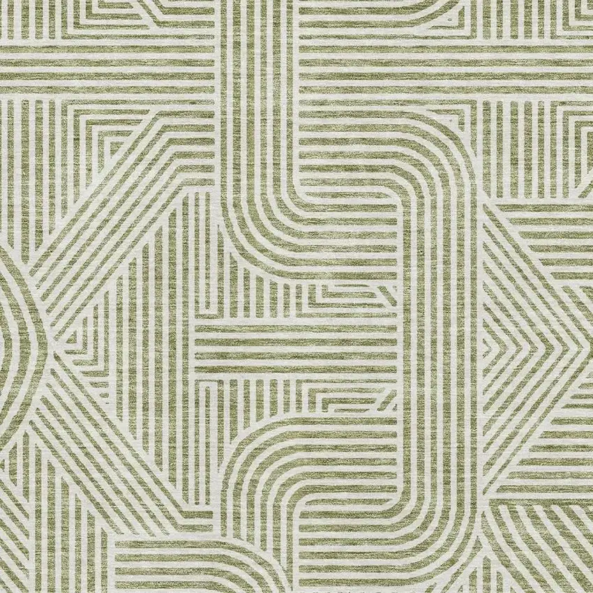 Artichoke Green And Ivory Abstract Geometric Washable Area Rug With UV Protection Photo 3