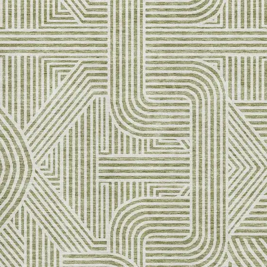 Artichoke Green And Ivory Abstract Geometric Washable Area Rug With UV Protection Photo 3