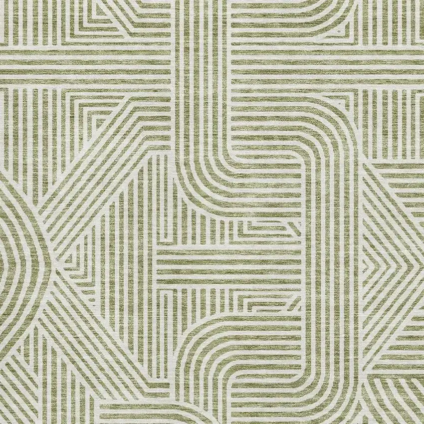 Artichoke Green And Ivory Abstract Geometric Washable Area Rug With UV Protection Photo 3