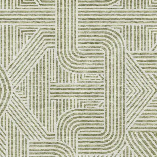Artichoke Green And Ivory Abstract Geometric Washable Area Rug With UV Protection Photo 3