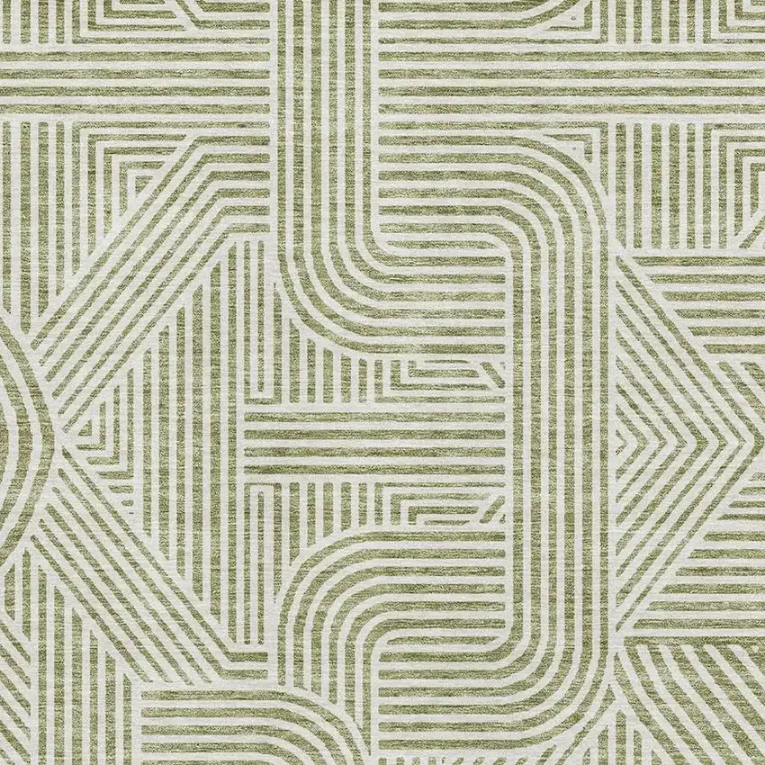Artichoke Green And Ivory Abstract Geometric Washable Area Rug With UV Protection Photo 3