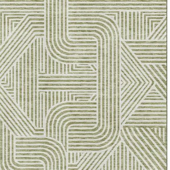 Artichoke Green And Ivory Abstract Geometric Washable Area Rug With UV Protection Photo 3