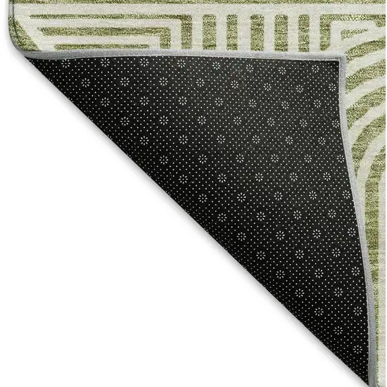 Artichoke Green And Ivory Abstract Geometric Washable Area Rug With UV Protection Photo 7